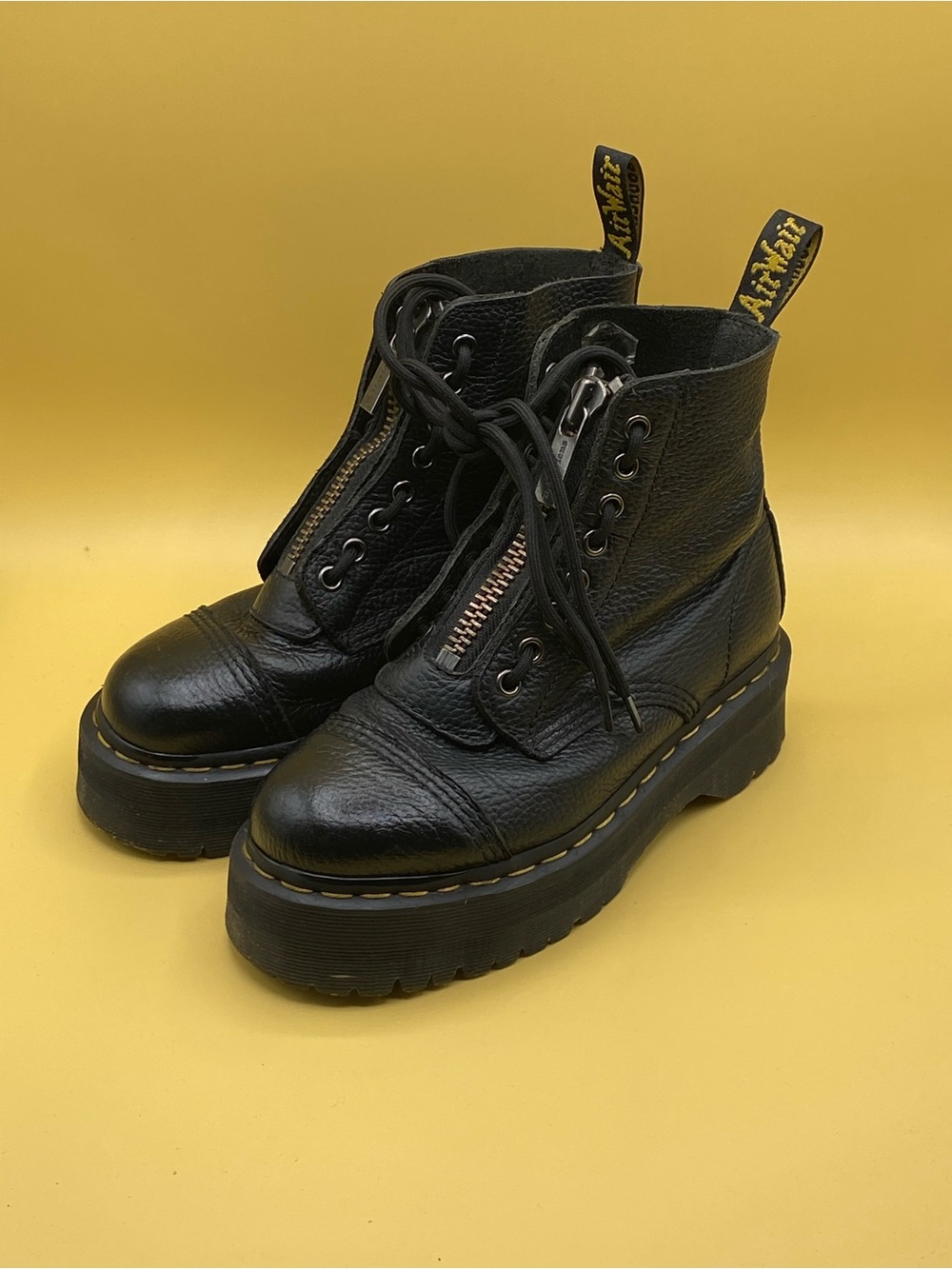 Dr. Martens Black Leather Platform Lace-Up Boots with Front Zip - Picture 2 of 4